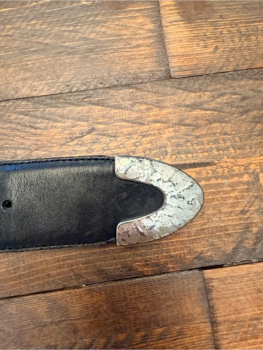 Vintage 1995 Brighton Black Leather Square Buckle Belt Size L 49403 Distressed